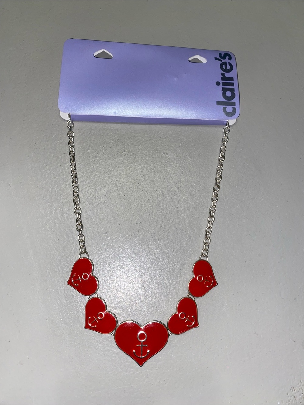 Claire's Red Enamel Heart Necklace with Anchor Accents
